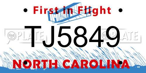 TJ5849 North Carolina License Plate