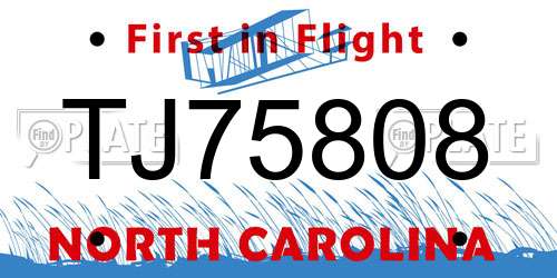 TJ75808 North Carolina License Plate