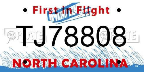 TJ78808 North Carolina License Plate