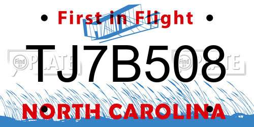 TJ7B508 North Carolina License Plate