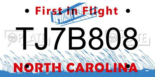 TJ7B808 North Carolina License Plate