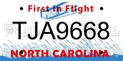 TJA9668 North Carolina License Plate