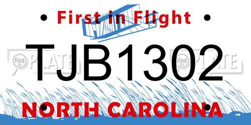 TJB1302 North Carolina License Plate