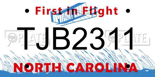 TJB2311 North Carolina License Plate