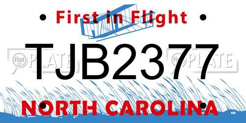TJB2377 North Carolina License Plate