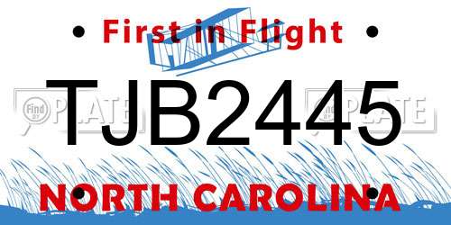 TJB2445 North Carolina License Plate