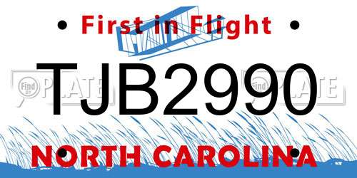TJB2990 North Carolina License Plate
