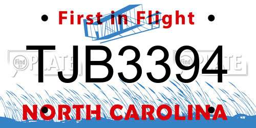 TJB3394 North Carolina License Plate