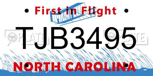 TJB3495 North Carolina License Plate