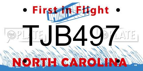 TJB497 North Carolina License Plate