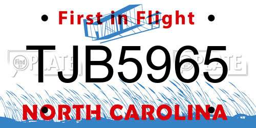 TJB5965 North Carolina License Plate