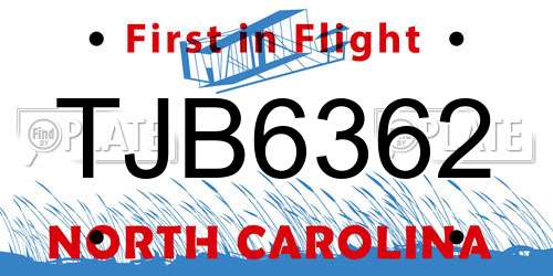 TJB6362 North Carolina License Plate