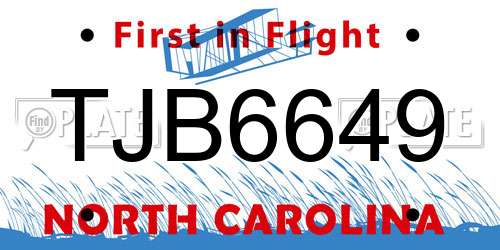 TJB6649 North Carolina License Plate