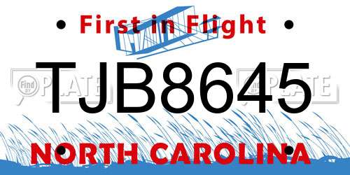 TJB8645 North Carolina License Plate