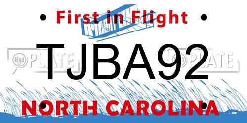TJBA92 North Carolina License Plate