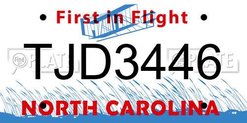TJD3446 North Carolina License Plate