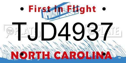 TJD4937 North Carolina License Plate