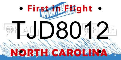 TJD8012 North Carolina License Plate