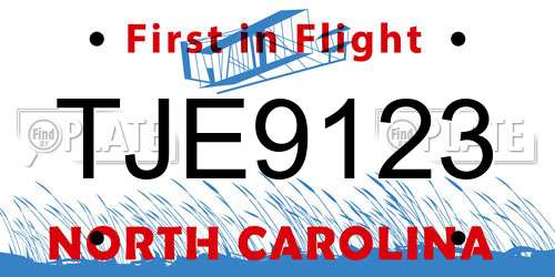 TJE9123 North Carolina License Plate
