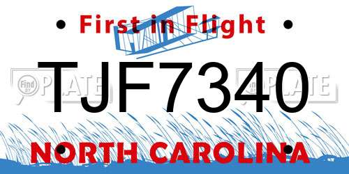 TJF7340 North Carolina License Plate