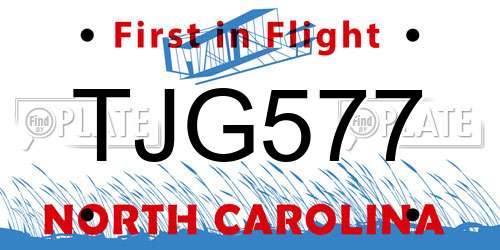 TJG577 North Carolina License Plate