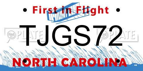 TJGS72 North Carolina License Plate