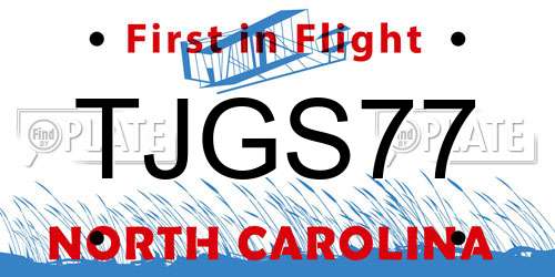 TJGS77 North Carolina License Plate