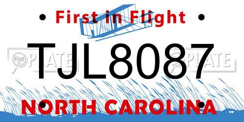 TJL8087 North Carolina License Plate