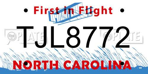 TJL8772 North Carolina License Plate