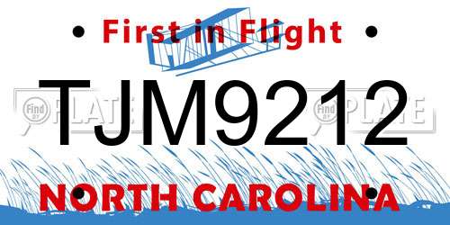TJM9212 North Carolina License Plate