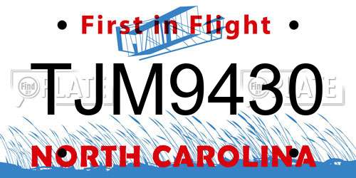 TJM9430 North Carolina License Plate