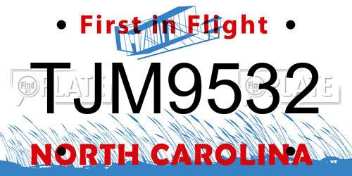 TJM9532 North Carolina License Plate