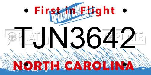 TJN3642 North Carolina License Plate