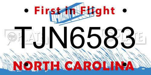 TJN6583 North Carolina License Plate
