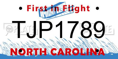 TJP1789 North Carolina License Plate