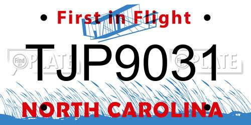TJP9031 North Carolina License Plate