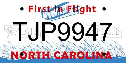 TJP9947 North Carolina License Plate