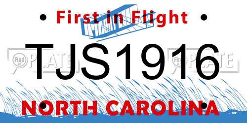 TJS1916 North Carolina License Plate