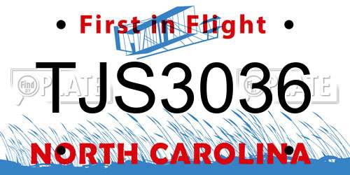 TJS3036 North Carolina License Plate