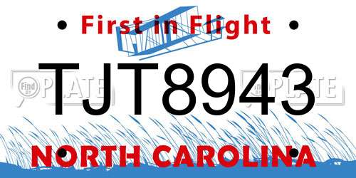 TJT8943 North Carolina License Plate