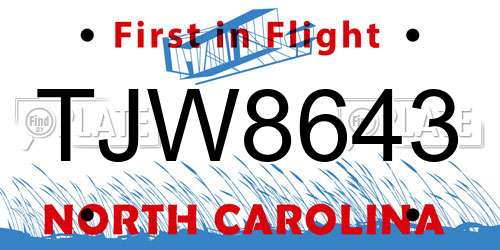 TJW8643 North Carolina License Plate