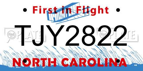 TJY2822 North Carolina License Plate