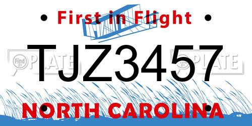 TJZ3457 North Carolina License Plate