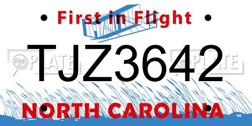 TJZ3642 North Carolina License Plate