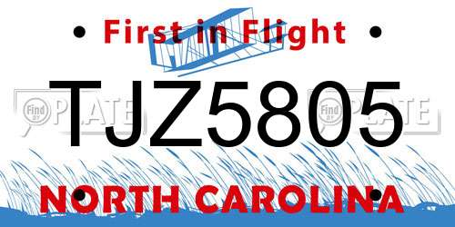 TJZ5805 North Carolina License Plate