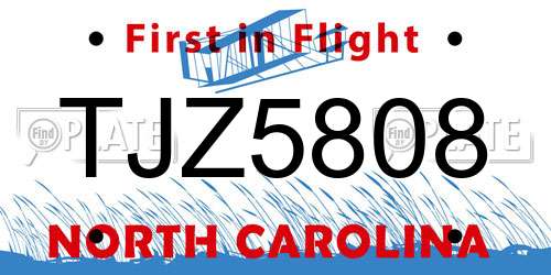 TJZ5808 North Carolina License Plate