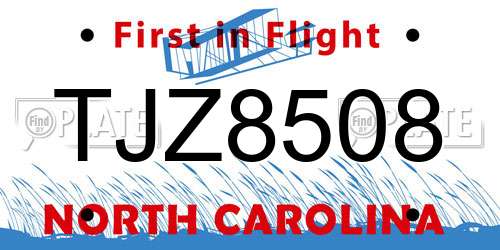 TJZ8508 North Carolina License Plate