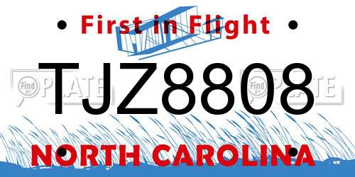 TJZ8808 North Carolina License Plate