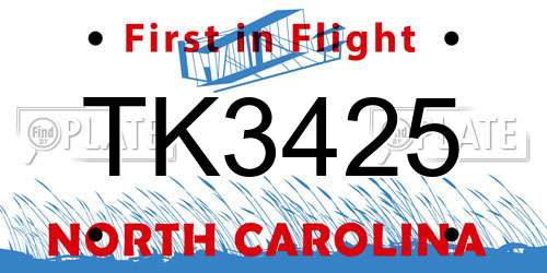 TK3425 North Carolina License Plate