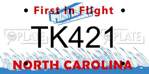 TK421 North Carolina License Plate